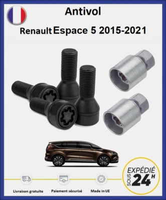 Ecrous antivol de roues noir Renault Espace 5 de 2015 à 2021  (2 douilles) - Photo 1/4