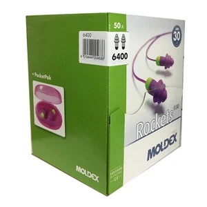 Box of Moldex Rockets 6400 Uncorded Earplugs SNR:30dB Ear Protection - 50 Pairs - Picture 1 of 3