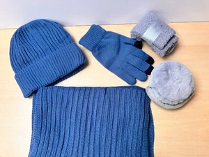 5Pcs/set Womens Ladies Thick Knit Hat Scarf Gloves Socks Ear Muffs Knitted NEW - Picture 1 of 6