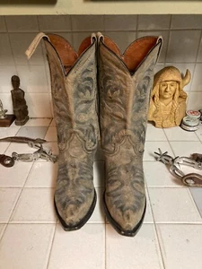 Dan Post Charcoal Grey Western Cowboy Boots 13 D Vintage Distressed - Picture 1 of 20