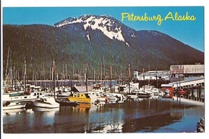Boats Ships PETERSBURG HARBOR Mountain Little Norway Of Alaska Postcard AK - Picture 1 of 2