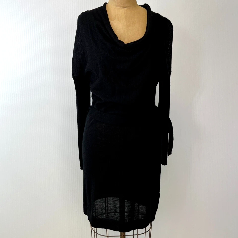 Qi Dress Women Small Wool Belt Tie Cowl Neck Rib Sheer Casual Work Party Core Go - Image 1 of 4