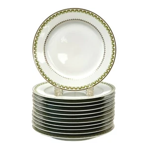 12 Haviland Limoges France Gilt Porcelain Dessert Plates Green Decoration c.1900 - Picture 1 of 6