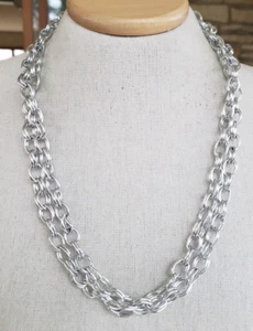 Vintage Silver Tone Aluminum Double Cable Link Chain Necklace 50" Claspless - Picture 1 of 3