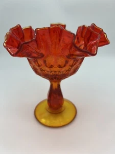 Vintage Fenton Amberina Glass Ruffled Thumbprint Pedestal Compote Candy Dish - Picture 1 of 8