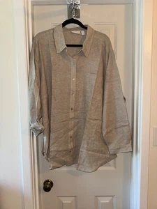 SUSAN GRAVER Petite Pure Linen Blend Button Front Shirt FLAX 3X P - Picture 1 of 2