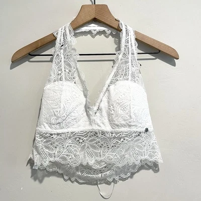 Bralette Lucky Brand Para Mujer L Encaje Halter Inalámbrico Ligeramente Acolchado Blanco Foto 1 de 4