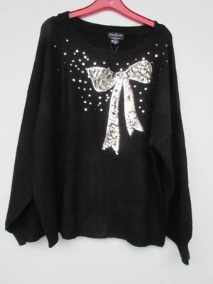 NWT Love and Roses English National Ballet black jumper, silver bow, size 20 - Image 1 of 4