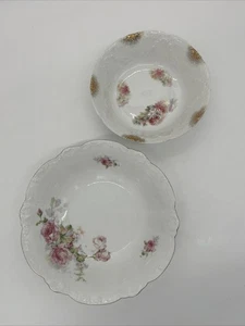 Lot Of 2 • Large Vintage Mixed China Pink Floral & Gold Serving Bowls Dishes - Picture 1 of 19