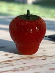 Vintage Hazel Atlas Erdbeere Marmelade Gelee Glas Behälter Topf 4" bemalt Milchglas - Bild 1 von 24