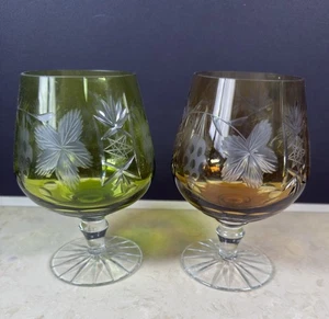 Hortensia Glas Schnaps Schnapsel geschliffen grün und bernsteinfarben 2er Set - Bild 1 von 5