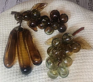 LOTTO VINTAGE VETRO SOFFIATO MURANO X-LARGE UVA MELANZANE GRAPPOLO METÀ SECOLO - Foto 1 di 17