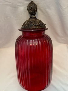 Vintage Gerippt Apotheker Rubinrot Glas Glas Kanister mit Deckel 15" GEBRAUCHT - Bild 1 von 21