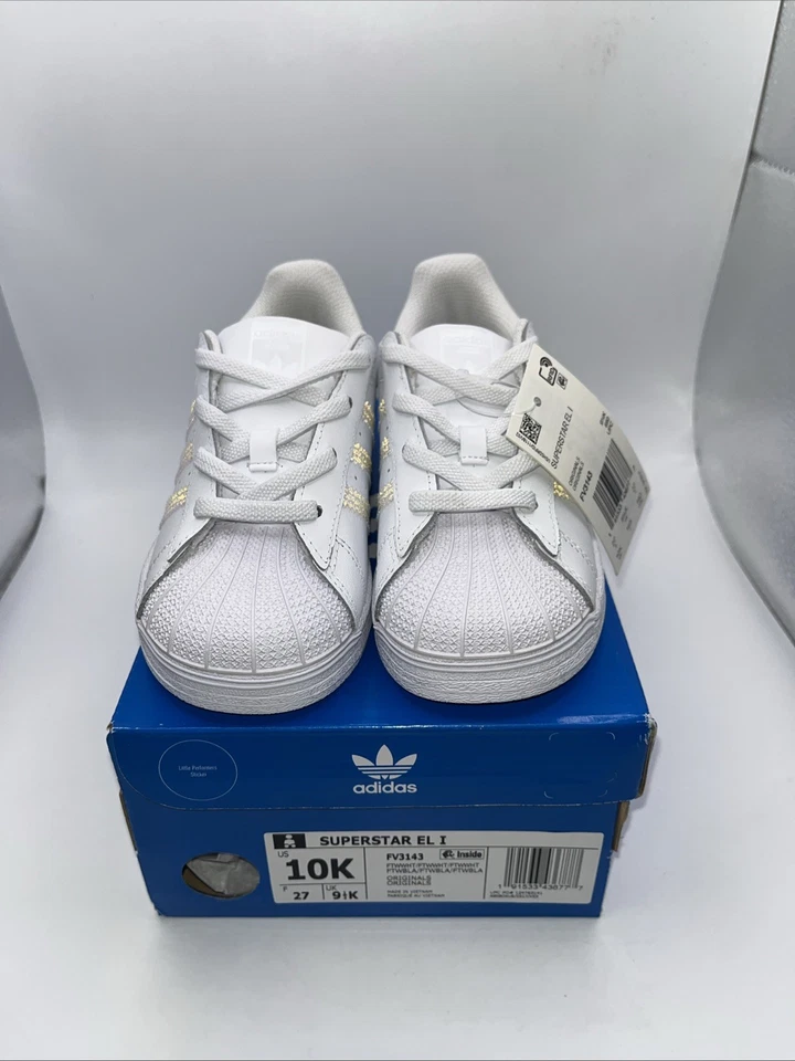 Adidas Superstar EL I Niño Pequeño Talla 10k Blanco 3 Rayas FV3143 Cordones elásticos Sin cordones Foto 1 de 4