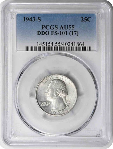 1943-S Washington Quarter DDO FS-101 AU55 PCGS Cover
