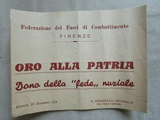 ORO ALLA PATRIA - DONO DELLA FEDE NUZIALE - 18 DICEMBRE XIV - FASCI DI COMBATTIM