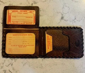 Mayflower Vintage Leather Wallet Bifold Single Stitch Leather Lacing 1942 New - Picture 1 of 10