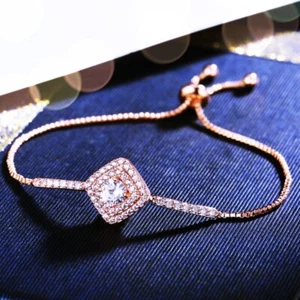 18K White/Rose Gold GF Made With Swarovski Element Rhombus Shaped Chain Bracelet - Picture 1 of 11