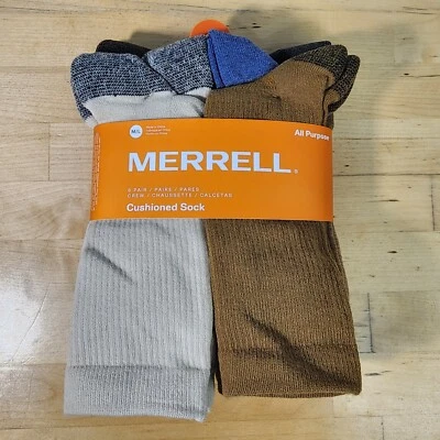 MERRELL All Purpose Cushioned Crew Socks 6 Pair M/L M 9-12 W 10-13 Multicolor - Image 1 of 4