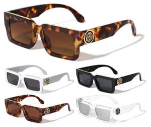 SLIM SLEEK THICK BOLD CLASSIC LION HEAD MEDALLION SQUARE SUNGLASSES RETRO CASUAL - Picture 1 of 6