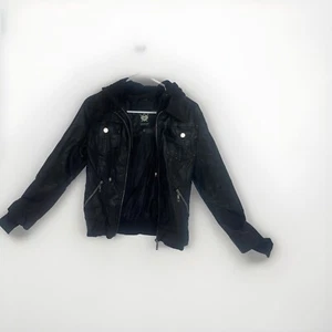 Lock&Love Women's Removable Hoodie Faux Leather Jacket Moto Biker Coat Size XS - Picture 1 of 7