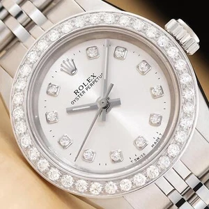 ROLEX LADIES OYSTER PERPETUAL 67230 SILVER DIAL STAINLESS STEEL DIAMOND WATCH - Picture 1 of 8