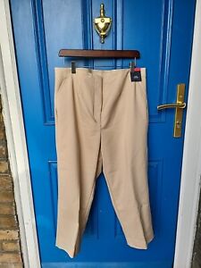 New M&S Ladies Sand Cotton Blend High Rise Slim Fit Cropped Trousers Size UK 18