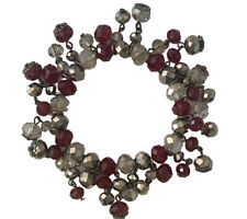 Red Ruby Color Silver GLASS BEAD BRACELET Vintage Antique Style Sparkle dangle