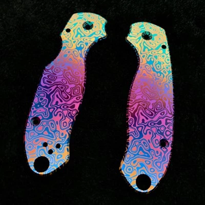 BLADESWELOVE Spyderco Para 3 Scales ~ CNC Milled Titanium Flomascus Pattern D-fade scales
