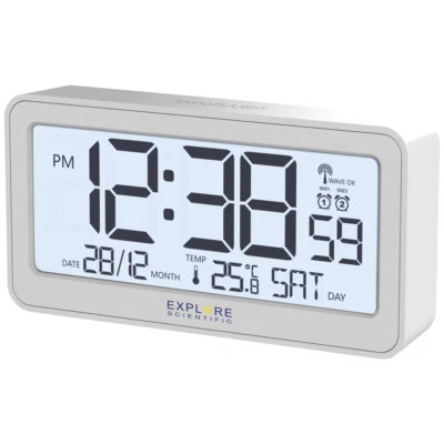 Explore Scientific RDC1000GYE000 Funk Wecker Weiß (matt) Alarmzeiten 2 - Bild 1 von 2