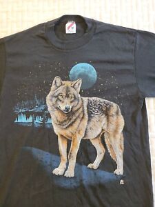 1987 Jerzees Wolf Print Small T-Shirt Black Single Stitch Sleeve USA Made