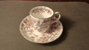 VINTAGE ENGLISH MINTON PORCELAIN DEMITASSE TEACUP & SAUCER SET- HADDON HALL - Picture 1 of 8