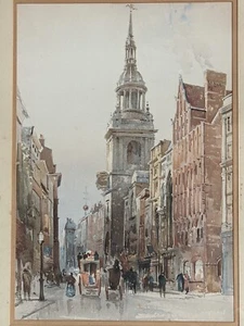 Antique 19thC Original watercolour painting of London busy street scene unsigned - Picture 1 of 16