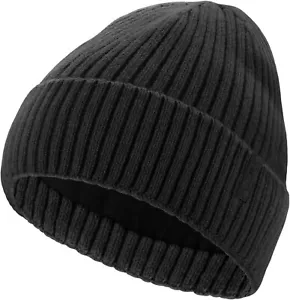 Beanie Hats,Winter Hats Thick Warm Lined, Beanie Cold Weather Skull Cap (Black) - Picture 1 of 4