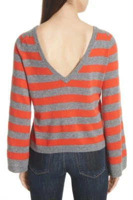 NEW, EQUIPMENT Baxley Stripe Cashmere Sweater in Gray/Orange - Size L #S11 - Image 1 of 4