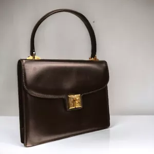 GUCCI Handbag Calf Leather Vintage Genuine Leather Dark Brown Authentic - Picture 1 of 14