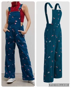 NWT Cider Mushroom Print Corduroy Square Neck Jumpsuit Bibs Overalls Sz XS Retro - Picture 1 of 8