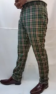 New 'Run & Fly' Men's Mod,60's,Vintage Slim Classic Green Tartan Trouser-Golfing - Picture 1 of 10