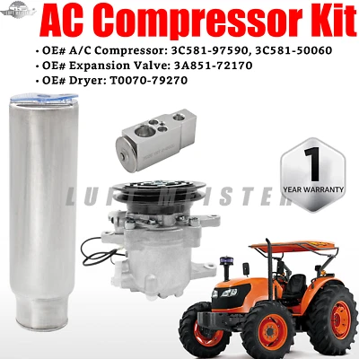 New AC Compressor Kit Fit Kubota Tractor M108S, M5040, M7040, M8540, M9540 - Image 1 of 4