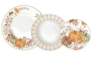 Tellerset 18tlg. HARVEST Herbst mit Blättern, Karos und Kürbismotiv Easy Life - Bild 1 von 6