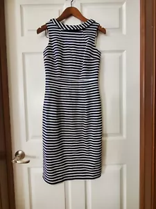 Boden Dress Size 4L Sleeveless Lined Boat Neck A-line Blue White Stripe - Picture 1 of 6
