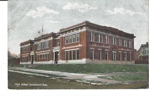 LEAVENWORTH KANSAS POSTKARTE HIGH SCHOOL 1907 Litho-Chrom - Bild 1 von 2