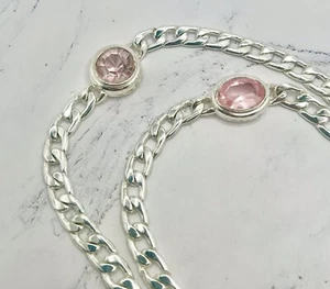 Vintage Silver Plated Chain Necklace Purple / Pink Crystal Accents 31.25” - Picture 1 of 8