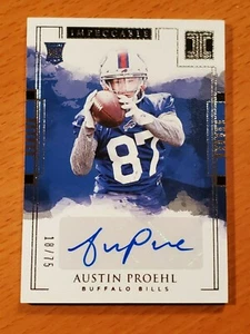 2018 Impeccable Rookie Auto 181 Austin Proehl North Carolina Bills XFL #'d 18/75 - Picture 1 of 2