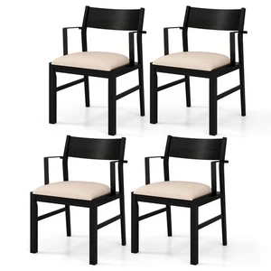 Dining Chair w/ Arms Set of 4 Modern Kitchen Chairs w/ Contoured Backrest Black - Picture 1 of 8