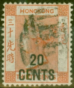 Hongkong 1885 20c auf 30c orange-rot SG40 fein gebraucht - Bild 1 von 1