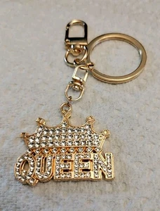 Golden Bling Queen Crown Rhinestone Bag Charm Key Chain 3.5" X 1.5" - Picture 1 of 4