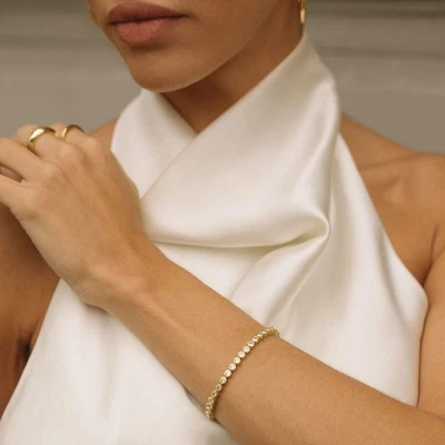 2ct G SI Round Lab-Grown Diamond Bezel Tennis Bracelet 14k Yellow Gold Over 7" - Image 1 of 4