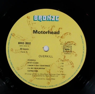 MOTORHEAD  LP 33t  OVERKILL  1979  BRONZE  2032   Sans Pochette - Photo 1/3