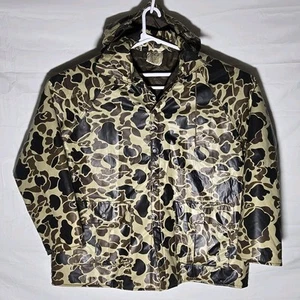 Vintage Duck Bay Camouflage Regenjacke mit Kapuze Entenjagd X-Large XL beschädigt - Bild 1 von 10